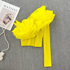Skyla One Shoulder Top - styled flat-lay shot, yellow - Miss Mosa By Akanksha