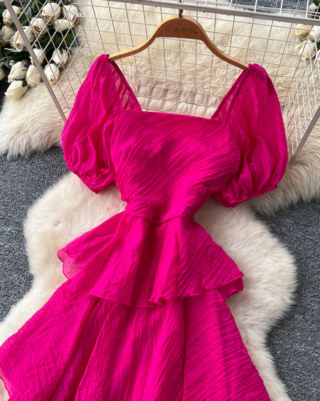 Sofia Ruffle Layer Maxi Dress - flat-lay bodice shot, hot pink - Miss Mosa By Akanksha