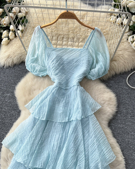 Sofia Ruffle Layer Maxi Dress - flat-lay shot, light blue - Miss Mosa By Akanksha