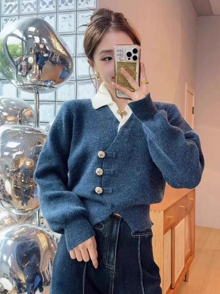 Sofia Statement Tops with Attached Sweater - front shot on model mirror selfie, khaki - Miss Mosa By Akanksha