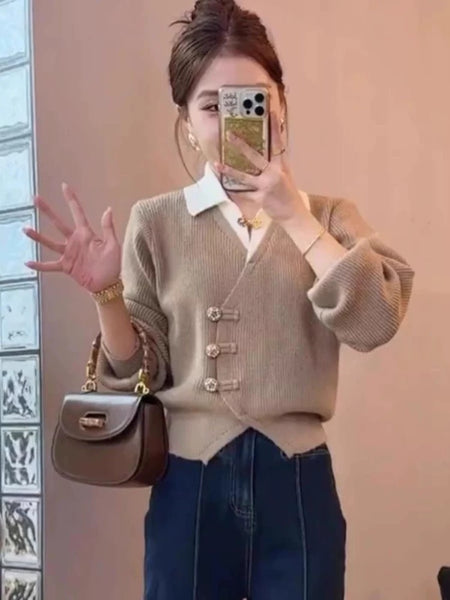 Sofia Statement Tops with Attached Sweater - front shot on model mirror selfie, navy - Miss Mosa By Akanksha