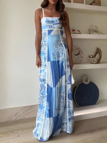 Solara Statement Summer Maxi Dress In Blue - front shot on model - Miss Mosa By Akanksha