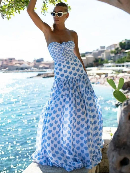 Soley Swimsuit With Sarong Skirt In Blue - full-length front shot on model - Miss Mosa By Akanksha