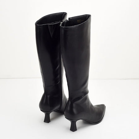 Solia Knee High Pointed Boots - front pair shot, black - Miss Mosa By Akanksha