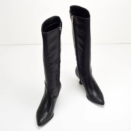 Solia Knee High Pointed Boots - side shot, black - Miss Mosa By Akanksha