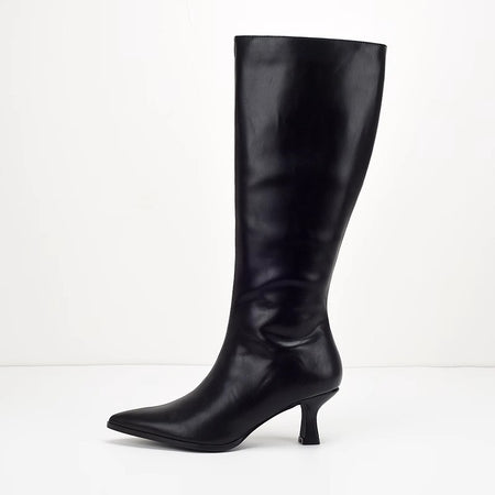 Solia Knee High Pointed Boots - front pair shot, black - Miss Mosa By Akanksha