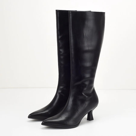 Solia Knee High Pointed Boots - front shot, black - Miss Mosa By Akanksha