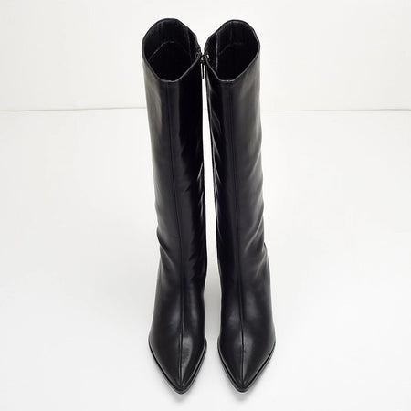 Solia Knee High Pointed Boots - back shot, black - Miss Mosa By Akanksha