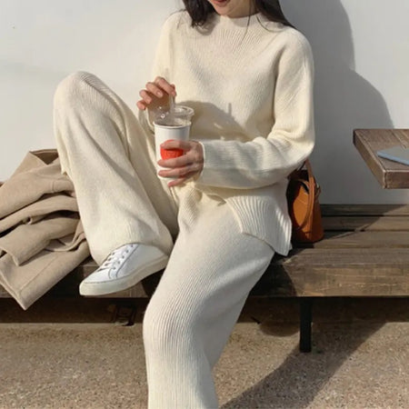 Solie Statement Winter Coord Set- Tracksuit - styling shot on model seated, cream - Miss Mosa By Akanksha