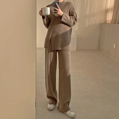 Solie Statement Winter Coord Set- Tracksuit - full-length mirror shot on model, brown - Miss Mosa By Akanksha