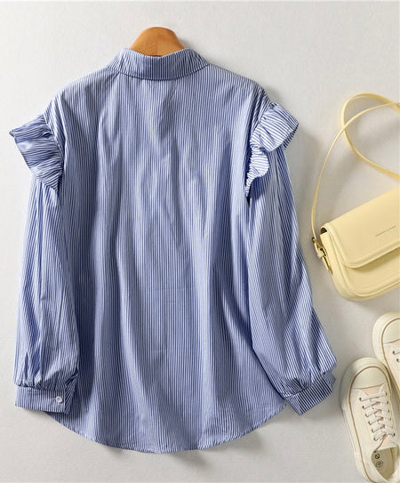 Solly Statement Floral Shirt In Blue - flat-lay back product shot of striped shirt - Miss Mosa By Akanksha