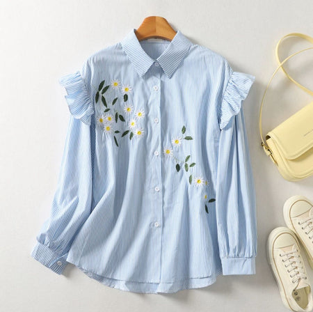 Solly Statement Floral Shirt In Sky Blue - flat-lay product shot of striped floral shirt - Miss Mosa By Akanksha