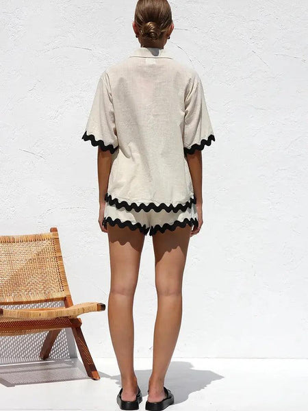 Somberset Summer 2 Pc Coord Set - back shot on model, beige and black - Miss Mosa By Akanksha