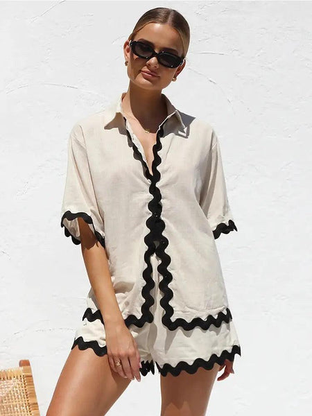 Somberset Summer 2 Pc Coord Set - front shot on model, beige and black - Miss Mosa By Akanksha