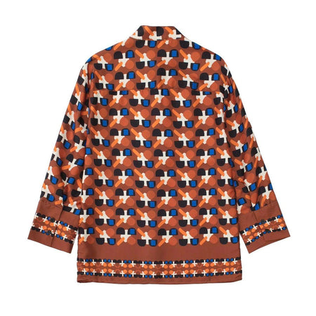 Sonechka Abstract Coord Set In Brown - back shot of shirt, brown - Miss Mosa By Akanksha