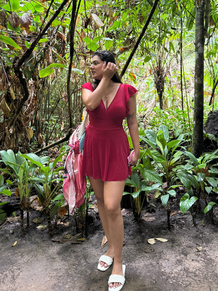 Soneva Holiday Swimsuit In Red - full-length shot on model - Miss Mosa By Akanksha