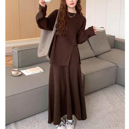 Sorella Winter Coord Set - Set Of Skirt And Sweater In Dark Brown