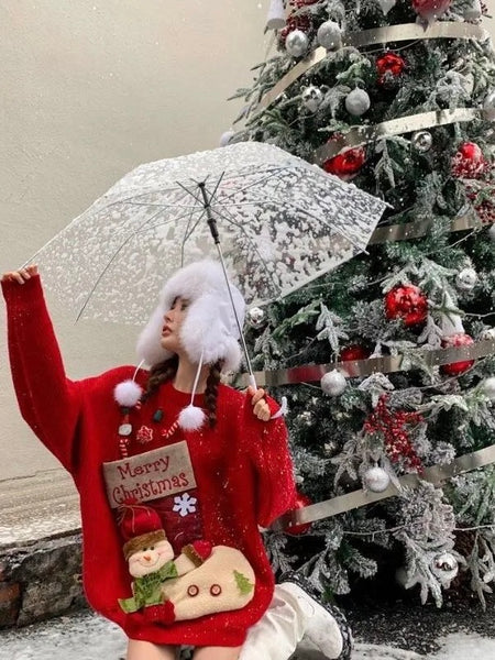 Soren Cute Christmassy Sweaters - front shot on model outdoors, red - Miss Mosa By Akanksha
