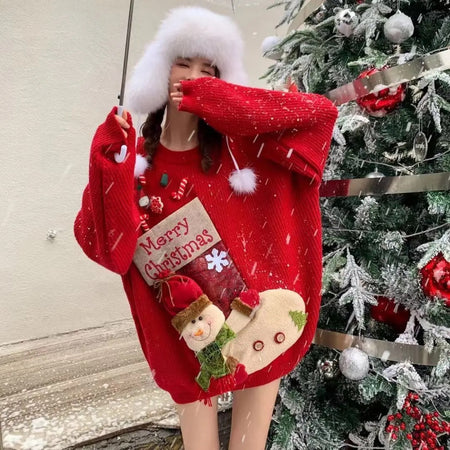 Soren Cute Christmassy Sweaters - front shot on mannequin, red - Miss Mosa By Akanksha