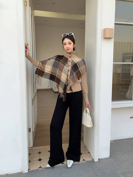 Sorrei Woolen Coord Set - full-length styling shot on model outdoors, brown and black - Miss Mosa By Akanksha