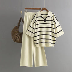 Sorrento Knitted Cotton Co-ord Set - front shot on hanger, cream - Miss Mosa By Akanksha