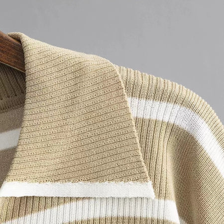 Sorrento Knitted Cotton Co-ord Set - close-up of collar, khaki - Miss Mosa By Akanksha
