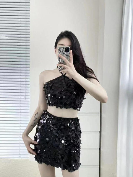 Spirit Two Piece Party Set - full-length shot on model, black - Miss Mosa By Akanksha