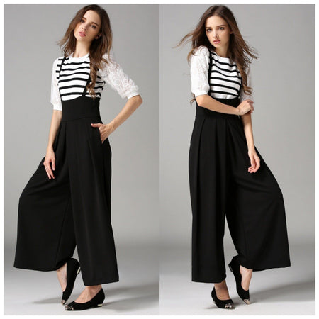 Statement Suspender Pants - Celebrity Favorite - full-length shot on model, black - Miss Mosa By Akanksha
