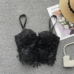 Steeve Pearl Detail Statement Top - styled flat-lay shot, black - Miss Mosa By Akanksha