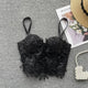 Steeve Pearl Detail Statement Top - styled flat-lay shot, black - Miss Mosa By Akanksha