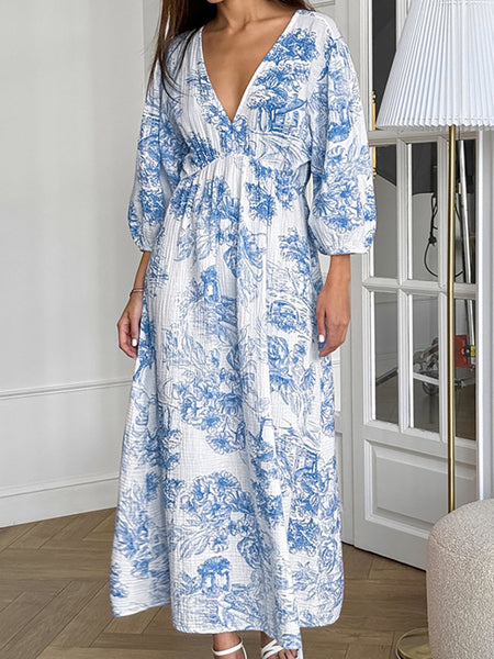 Stellan Cotton Holiday Dress In Blue - full-length front shot on model - Miss Mosa By Akanksha