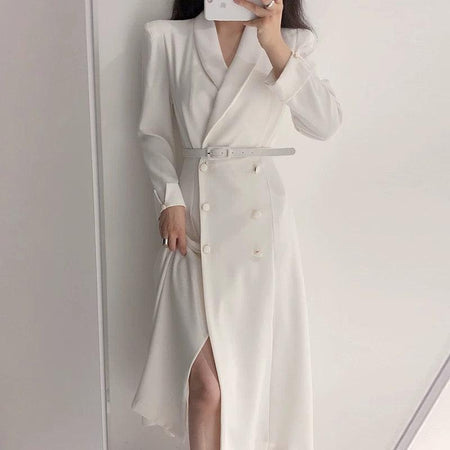 Stephanie Statement Dress - front shot on model, white - Miss Mosa By Akanksha