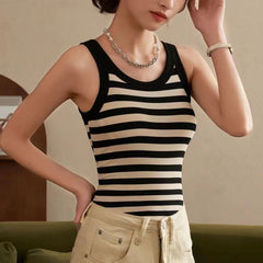 Stockholm Striped Padded Top - front shot, black and cream striped - Miss Mosa By Akanksha