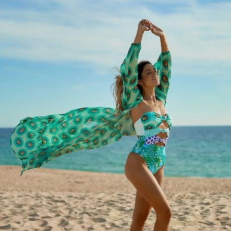 Stormi 3 Piece Swimsuit In Teal - full-length shot on model, teal - Miss Mosa By Akanksha