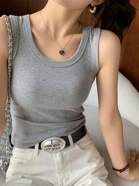 Stormie Tank Top With Inbuilt Bra In Light Grey - front shot on model, grey - Miss Mosa By Akanksha