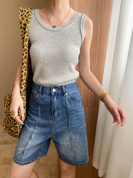 Stormie Tank Top With Inbuilt Bra In Light Grey - front shot on model, grey - Miss Mosa By Akanksha