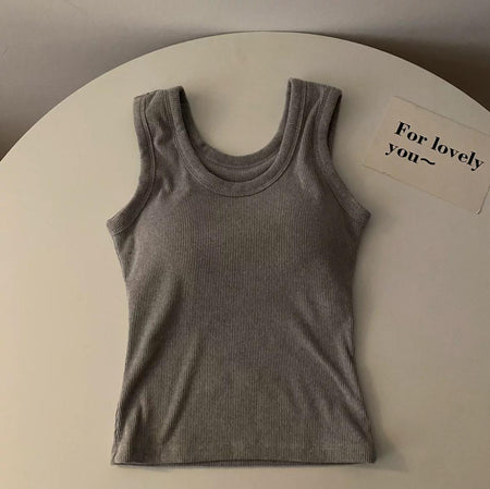 Stormie Tank Tops with Inbuilt Bra - flat-lay product shot, grey - Miss Mosa By Akanksha