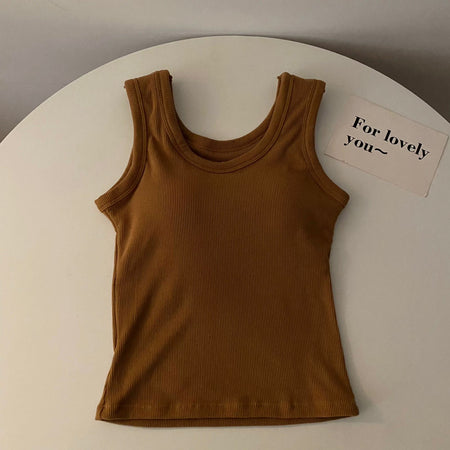 Stormie Tank Tops with Inbuilt Bra - flat-lay product shot, brown - Miss Mosa By Akanksha