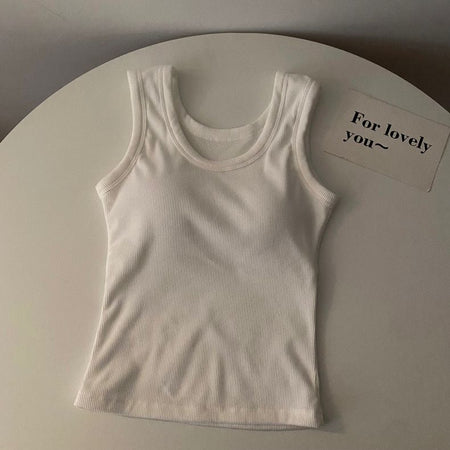 Stormie Tank Tops with Inbuilt Bra - flat-lay product shot, white - Miss Mosa By Akanksha