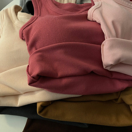 Stormie Tank Tops with Inbuilt Bra - close-up of ribbed fabric, multicolour - Miss Mosa By Akanksha