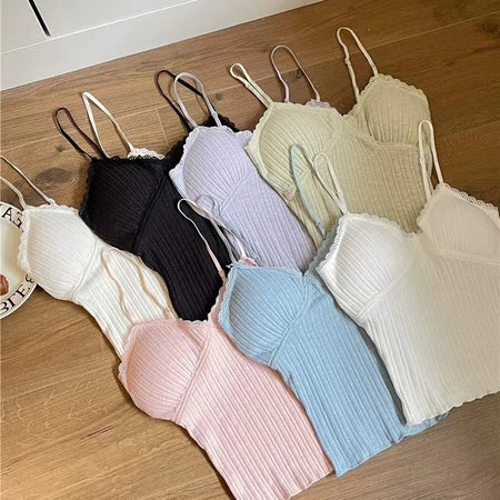 Suki Lace Padded Top - flat-lay group shot, multicolour assortment - Miss Mosa By Akanksha