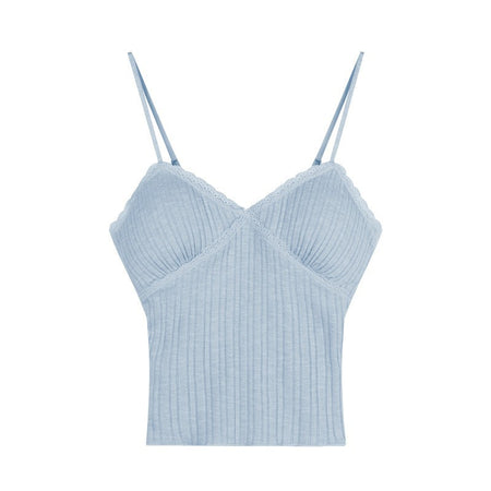 Suki Lace Padded Top - flat-lay shot, light blue - Miss Mosa By Akanksha