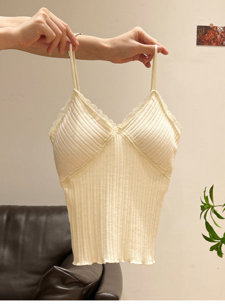 Suki Lace Padded Top - held-up shot, cream - Miss Mosa By Akanksha
