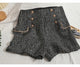 Sula Premium Tweed Shorts with Buttons - flat-lay front shot of shorts, black and white - Miss Mosa By Akanksha