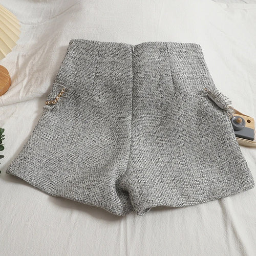 Sula Premium Tweed Shorts with Buttons In Grey