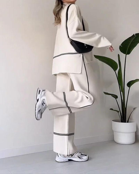 Sumaya Luxe Winter Coord Set - Tracksuit - lifestyle shot on model, white - Miss Mosa By Akanksha