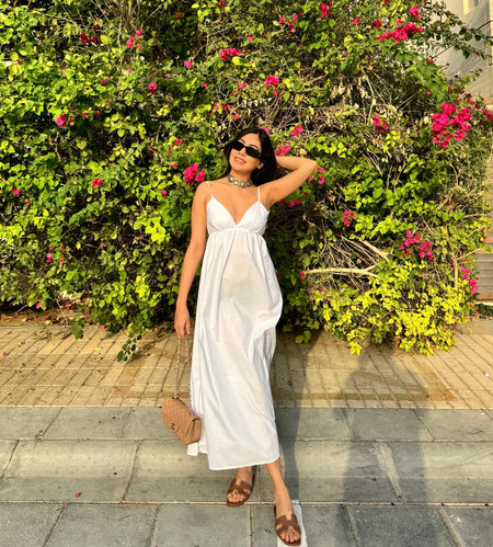 Summer Dream Maxi Dress in White - full-length shot on model, white - Miss Mosa By Akanksha