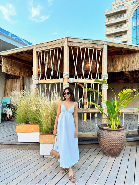 Summer Dream Maxi Dress in White - full-length shot on model, white - Miss Mosa By Akanksha