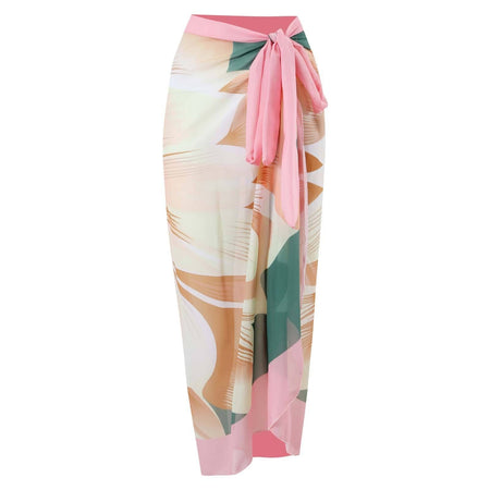Sunset Swimsuit With Sarong In Orange - flat-lay product shot, multicolour - Miss Mosa By Akanksha