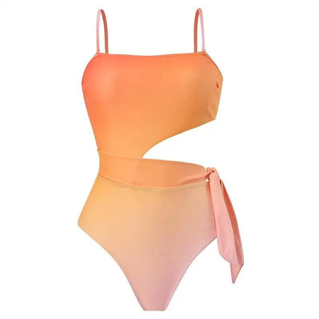 Sunset Swimsuit With Sarong In Orange - front shot on mannequin, orange - Miss Mosa By Akanksha